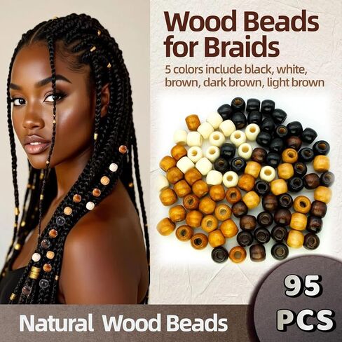 95 Pcs Wood Hair Beads for Braids & Dreadlocks, 12X11mm Natural Wooden Beads Hair Accessories for Braiding & DIY Crafts in Saudi Arabia