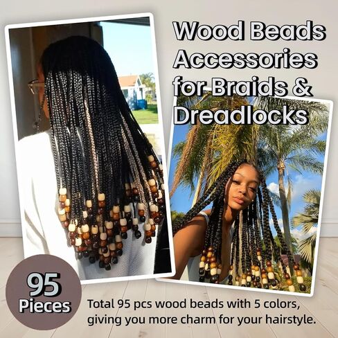 95 Pcs Wood Hair Beads for Braids & Dreadlocks, 12X11mm Natural Wooden Beads Hair Accessories for Braiding & DIY Crafts in Saudi Arabia