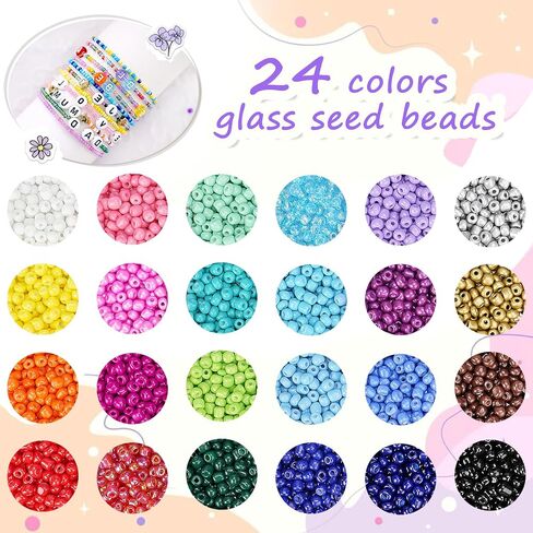 4500pcs Seed Beads 24 Colors 4mm Round Beads for Friendship Bracelet Making Kit Waist Small Bead Rainbow Beads for DIY Crafting 6/0 in Kuwait