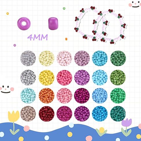 4500pcs حبات البذور 24 ألوان 4 ملم جولة الخرز لسوار الصداقة صنع الخصر حبات قوس قزح صغيرة لصياغة DIY 6/0 in Kuwait