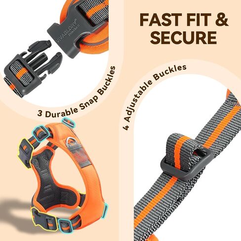VIVAGLORY Dog Harness Easewalk No Pull Dog Harness with Handle & Front Back Clip for Training Lifting, Easy On Adjustable Padded No Pull for Pet & Puppy, S, Orange in Kuwait
