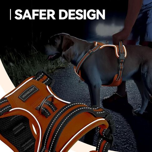 VIVAGLORY Dog Harness Easewalk No Pull Dog Harness with Handle & Front Back Clip for Training Lifting, Easy On Adjustable Padded No Pull for Pet & Puppy, S, Orange in Kuwait