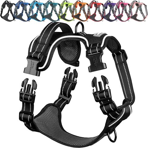 VIVAGLORY Dog Harness Easewalk No Pull Dog Harness with Handle & Front Back Clip for Training Lifting, Easy On Adjustable Padded No Pull for Pet & Puppy, S, Orange in Kuwait