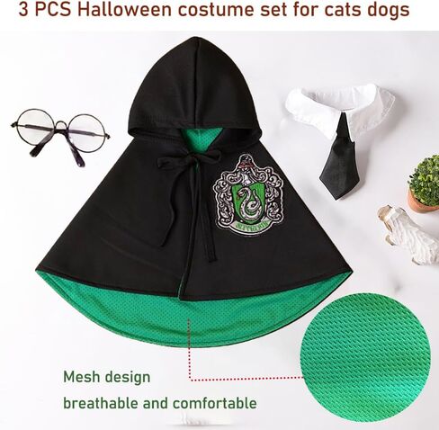 Aniac 3pcs Halloween Dog Cash Cat Wizard Cape Glasses and Necktie Set Halloween Puppy Outfit Pet Academy Academy Magenician Cosplay Apparel for Kitten Cat Small Dogs (Black+Red ، Medium) in Saudi Arabia