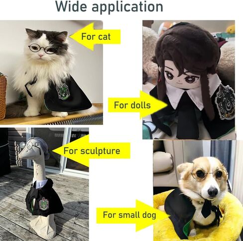 Aniac 3pcs Halloween Dog Cash Cat Wizard Cape Glasses and Necktie Set Halloween Puppy Outfit Pet Academy Academy Magenician Cosplay Apparel for Kitten Cat Small Dogs (Black+Red ، Medium) in Saudi Arabia