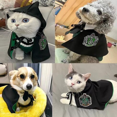 Aniac 3pcs Halloween Dog Cash Cat Wizard Cape Glasses and Necktie Set Halloween Puppy Outfit Pet Academy Academy Magenician Cosplay Apparel for Kitten Cat Small Dogs (Black+Red ، Medium) in Saudi Arabia
