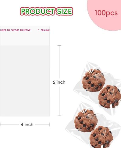 100Pcs Clear Self Sealing Cellophane Bags, 3x3 Inches Self-Adhesive Cookies Bag Plastic Candy Bags for Bakery Cookies Gift Packing Halloween Party Favor (3x3 Inch) in Kuwait