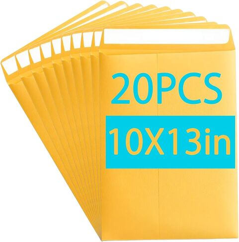 Catalog Envelopes - 28lb Brown Kraft Paper with Self-Seal Closure | Ideal for Mailing Flat Letter-Size Documents & Photos (Yellow, 20PCS) in Saudi Arabia