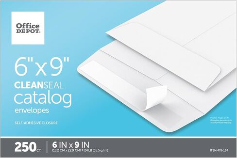 Office Depot Clean Seal(TM) Catalog Envelopes, 6in. x 9in., White, Box Of 250, 77919 in Saudi Arabia