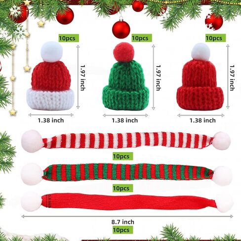 Mini Santa Hats ومجموعة وشاح عيد الميلاد ، 60 ٪ قبعات صغيرة للحرف اليدوية ، زينة عيد الميلاد لحلي الأشجار ، الفنون والحرف اليدوية ، ديكور دمية الثلج (60 ٪) in Kuwait