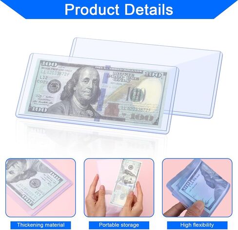 MOLAIN 100 PCS الأكمام الفاتورة الدولار الصافية ، حاملي العملة من أعلى إلى 6.8 × 2.9 في الأكمام المالية المقاومة للماء PVC Pill Bill حماة لختمات الأوراق النقدية المقتنيات in Saudi Arabia