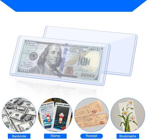 MOLAIN 100 PCS الأكمام الفاتورة الدولار الصافية ، حاملي العملة من أعلى إلى 6.8 × 2.9 في الأكمام المالية المقاومة للماء PVC Pill Bill حماة لختمات الأوراق النقدية المقتنيات in Saudi Arabia