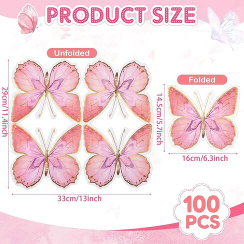 100 Pcs Butterfly Napkins 6.3x5.7in Disposable Placemats Butterfly Paper Decorative Napkins for Christmas Party Favors Wedding Baby Shower Birthday Tea Party Table Decor (Blue-Purple) in Saudi Arabia