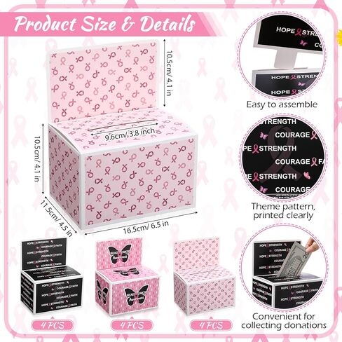 6 Pack Breast Cancer Awareness Donation Box, Pink Ribbon Suggestion Case for Fundraising, Cardboard Box for Breast Cancer Awareness Party Decoration Supplies Charity Event in Kuwait
