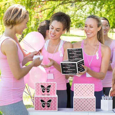 6 Pack Breast Cancer Awareness Donation Box, Pink Ribbon Suggestion Case for Fundraising, Cardboard Box for Breast Cancer Awareness Party Decoration Supplies Charity Event in Kuwait