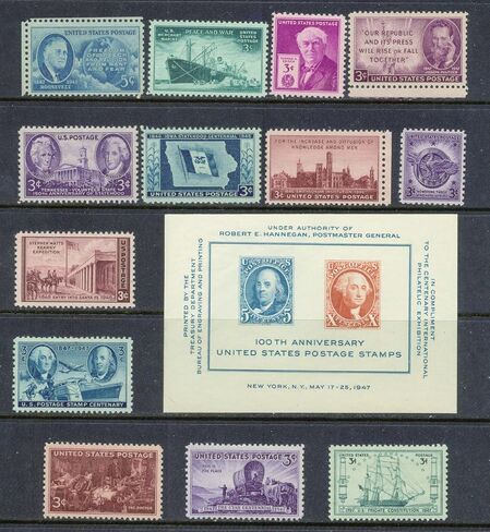 مجموعة كاملة من الطوابع التذكارية الأمريكية الصادرة في 1946 و 1947 النعناع ، ومشاة البحرية التاجر التي لم تتأثر أبدا in Kuwait