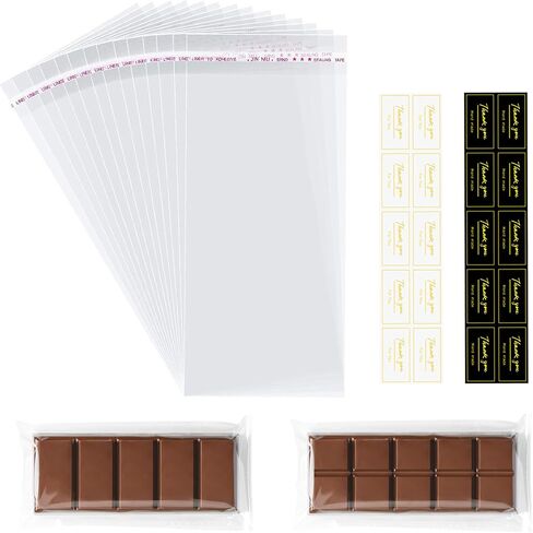 100 Pcs Knafeh Pistachio Chocolate Wrappers with 100 Pcs Thank You Stickers - 2.5 x 7.1 Inch Candy Packaging - Self Adhesive Small Plastic Wax Melt Snap Bar Bags in Saudi Arabia