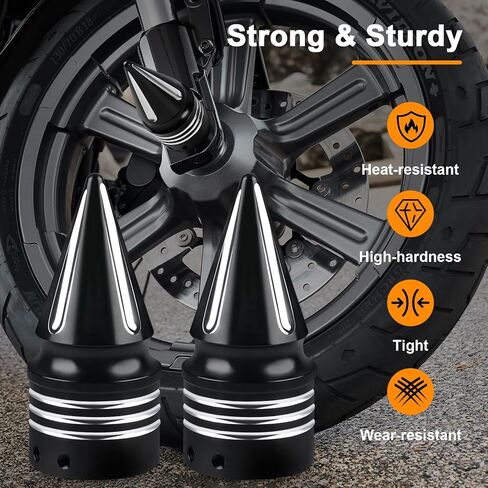 3.6 in Motorcycle Front Axle Nut Covers, Left & Right Spike Front Axle Caps Compatible with Harley Davidson Street Road Electra Tri Glide Road King Fat Boy Dyna (Chrome) in Saudi Arabia