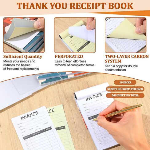 10 Pack Boho شكرًا لك كتاب إيصال للشركات الصغيرة 2-plyless 50 مجموعة من النماذج لكل كتاب جمالي وسهل الاستخدام لفاتورة لوحة الفاتورة مع سهلة 5.5 × 3.3 في. in Saudi Arabia
