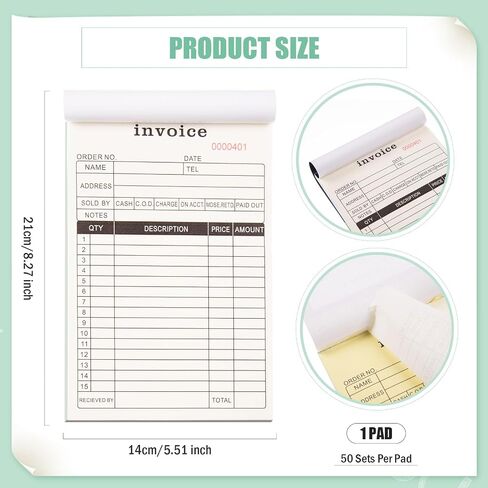 FOBSME Sales Order Books with 2-Part Carbonless Forms 8.27x5.51 Inch Invoice Books Receipt Record Book with Cardboard for Small Business Retail Stores (1 Pad,50 Sets Per Pad) in Saudi Arabia