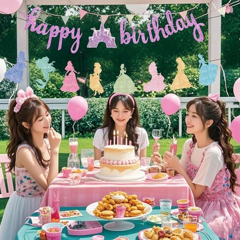 ديكورات لافتة عيد ميلاد الأميرة - عيد ميلاد سعيد ، إكليل جارلاند بريق الفتيات من أجل الفتيات زخارف حفلة عيد ميلاد اللوازم in Kuwait
