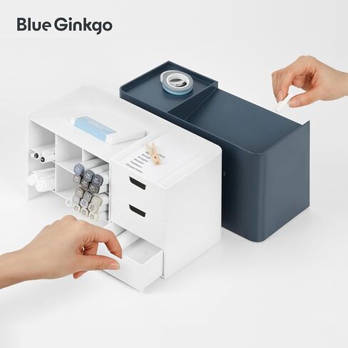 BLUE GINKGO Hive Stack Desk Organizer – Stackable Pen Holder, Stationary Organizer with Drawers - Office Storage, School Supplies, Makeup (Made in Korea, White) in Saudi Arabia