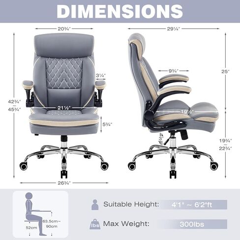 كرسي تنفيذي ، كرسي مكتب مريح للخدمة الشديدة مع مقعد واسع للغاية ، وكراسي كمبيوتر جلدية كبيرة كبيرة وطويلة مع مسند الذراعين ، ودعم القطني ، الرمادي/الأزرق in Kuwait