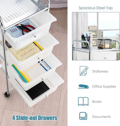 Rolling Storage Cart with 4 Drawers, Crafts, Arts, Hobbies and School Supplies Organizer, Mobile Utility Cart with Wheels for Home Office Classroom (Black) in Kuwait