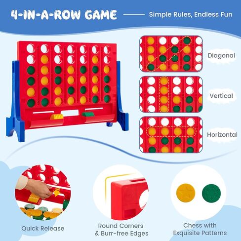 Honey Joy Giant 4 على التوالي ، GALETED AND WALL و TAPITOP Four Connect Game ، لعبة لوح داخلي خارجية للبالغين ، غرفة الطابق السفلي ، مجموعة لعبة Jumbo من 4 إلى درجات مع حقيبة حمل و 42 قطعة نقدية in Saudi Arabia