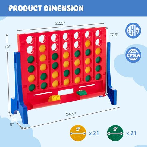 Honey Joy Giant 4 على التوالي ، GALETED AND WALL و TAPITOP Four Connect Game ، لعبة لوح داخلي خارجية للبالغين ، غرفة الطابق السفلي ، مجموعة لعبة Jumbo من 4 إلى درجات مع حقيبة حمل و 42 قطعة نقدية in Saudi Arabia