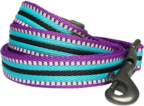 مقود الكلاب المخطط متعدد الألوان العاكس 3M من Blueberry Pet مع مقبض ناعم ومريح، 5 أقدام × 3/4 بوصة، بنفسجي وأزرق نهري، متوسط، مقاود للكلاب in Kuwait