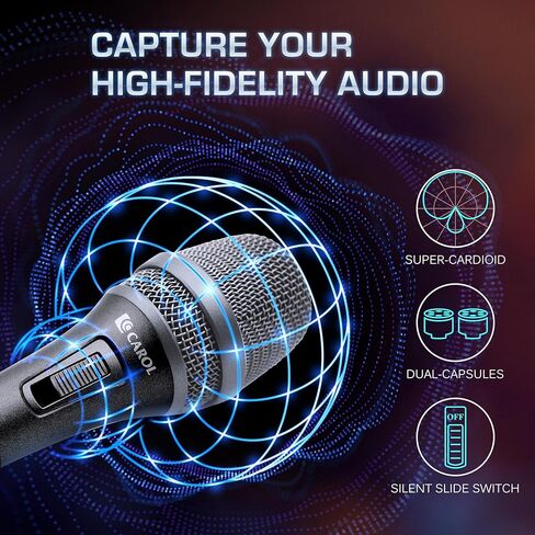 ميكروفون كارول الديناميكي الصوتي مع أحادي الاتجاه فائق القلب، الخيار الأفضل لأداء المرحلة الحية وتقنية إلغاء الضوضاء AHNC، AC-900S أسود in Kuwait