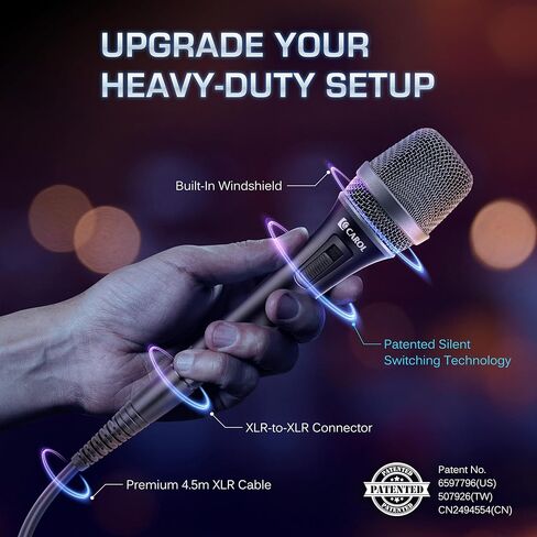 ميكروفون كارول الديناميكي الصوتي مع أحادي الاتجاه فائق القلب، الخيار الأفضل لأداء المرحلة الحية وتقنية إلغاء الضوضاء AHNC، AC-900S أسود in Kuwait