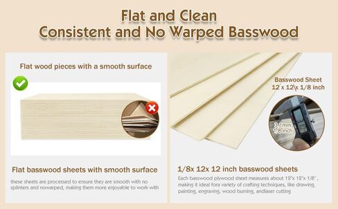 Basswood Plywood Sheets, 1/8 x 12 x 12 inch - 3mm, 10 Sheets for DIY Crafts, Laser Cutting, Wood Burning, Painting, Model Carving, CNC Cutting in Saudi Arabia