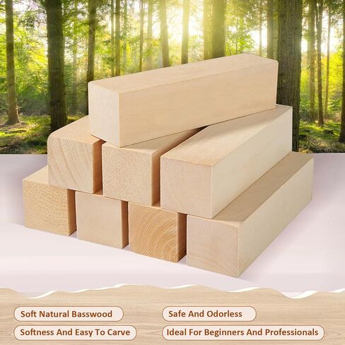 Jomzuci 21Pcs Basswood Carving Blocks, Whittling Carving Wood Blocks Kit, 3 Different Size Bass Wood with 2 Brushes and Paints for Beginners Kids and Adults in Kuwait