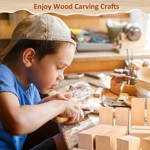 Jomzuci 21Pcs Basswood Carving Blocks, Whittling Carving Wood Blocks Kit, 3 Different Size Bass Wood with 2 Brushes and Paints for Beginners Kids and Adults in Kuwait