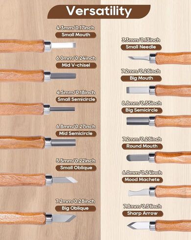 UCEC 5 Pack Linocut Wood Corving Tools مجموعة أدوات نحت خشب Linoleum Lindling Whittling سكاكين V-CHISEL GOUGE HAND ROUND ATTROS in Kuwait