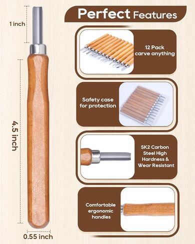 UCEC 5 Pack Linocut Wood Corving Tools مجموعة أدوات نحت خشب Linoleum Lindling Whittling سكاكين V-CHISEL GOUGE HAND ROUND ATTROS in Kuwait