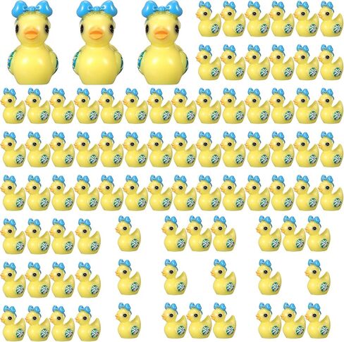 Geelin 100 Pcs Mini Resin Cheer Ducks Gifts Bulk Tiny Duck Figurines with Bows and Pom Pom for Cheerleader Team Gift DIY Decoration Craft in Saudi Arabia