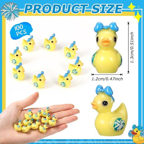 Geelin 100 Pcs Mini Resin Cheer Ducks Gifts Bulk Tiny Duck Figurines with Bows and Pom Pom for Cheerleader Team Gift DIY Decoration Craft in Saudi Arabia