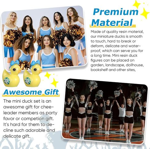 Geelin 100 Pcs Mini Resin Cheer Ducks Gifts Bulk Tiny Duck Figurines with Bows and Pom Pom for Cheerleader Team Gift DIY Decoration Craft in Saudi Arabia