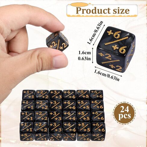 عداد النرد المميز ، 24 قطعة 1/+1 MTG COUNT DICE D6 PLUS و MINUS DICES Black Dices Kit Acrylic Board Game Accessories MTG لألعاب بطاقة M-TG CCG in Saudi Arabia