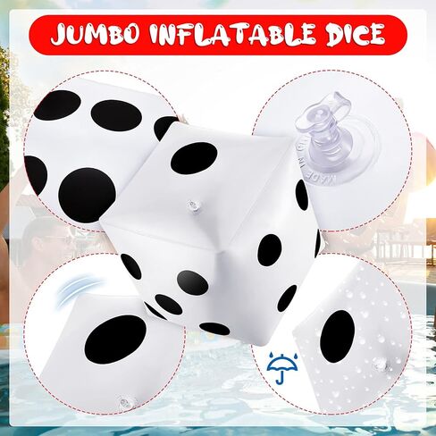 Aoriher 2 Pack Jumbo Inflatable Dice 11.8 Inch Giant Inflatable Dice PVC Jumbo Dice Large Inflatable Dice for Indoor and Outdoor Broad Game, Game Pool Toy Party Favors, White and Red in Saudi Arabia