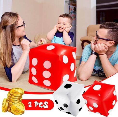 Aoriher 2 Pack Jumbo Inflatable Dice 11.8 Inch Giant Inflatable Dice PVC Jumbo Dice Large Inflatable Dice for Indoor and Outdoor Broad Game, Game Pool Toy Party Favors, White and Red in Saudi Arabia