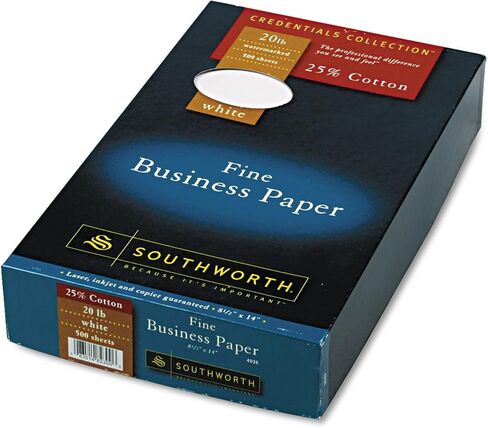 Southworth 25% Cotton Business Paper, 95 Bright, 20 lb Bond Weight, 8.5 x 14, White, 500 Sheets/Ream in Saudi Arabia