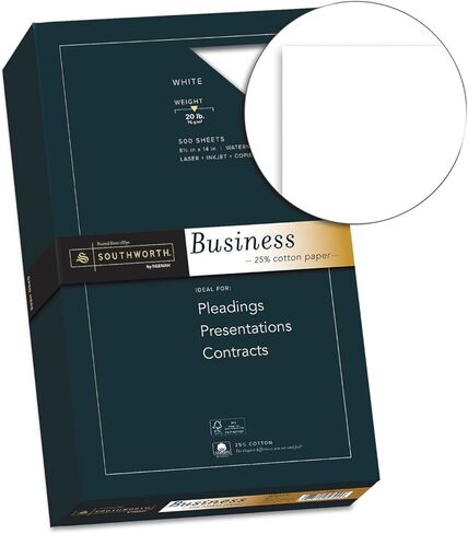 Southworth 25% Cotton Business Paper, 95 Bright, 20 lb Bond Weight, 8.5 x 14, White, 500 Sheets/Ream in Saudi Arabia