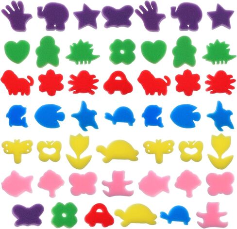 48Pcs Sponge Painting Shapes, Colorful Painting Craft Sponge with Different Shapes for Assorted Pattern Early Learning in Saudi Arabia
