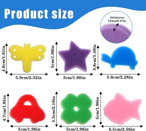 48Pcs Sponge Painting Shapes, Colorful Painting Craft Sponge with Different Shapes for Assorted Pattern Early Learning in Saudi Arabia