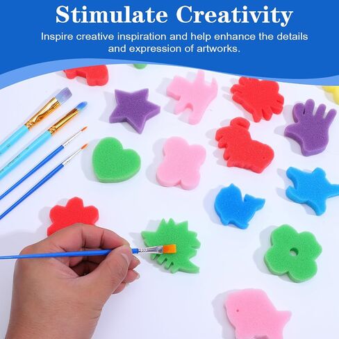 48Pcs Sponge Painting Shapes, Colorful Painting Craft Sponge with Different Shapes for Assorted Pattern Early Learning in Saudi Arabia
