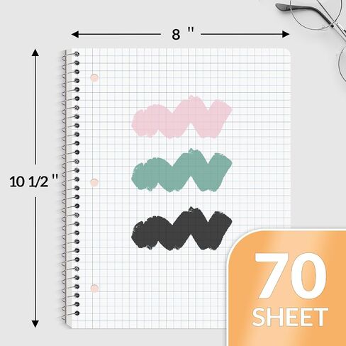 دفتر Sunee Spiral Noteboor ، 1-Signject ، Paper Paper ، 8 "× 10-1/2" ، 70 ورقة ، 5 مربعات لكل بوصة in Kuwait